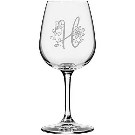 H Daishy Daisy Monogram Etched 12.75oz All Purpose Libbey Wine Glass
