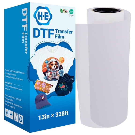 H-E 13" x 328Ft DTF Transfer Film Roll-Premium Single Sided Matte Finish Direct to Film Roll Hot Peel