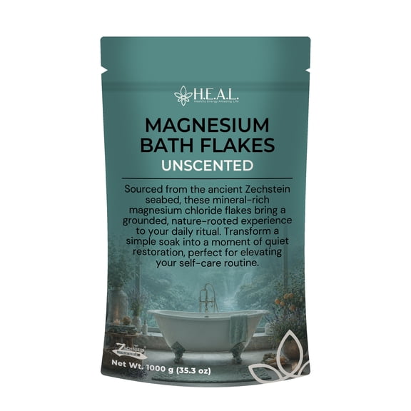H.E.A.L. Magnesium Chloride Bath Flakes | Pure Magnesium Chloride Bath Soak | Unscented | 2.2lbs