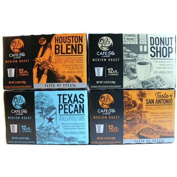 H.E.B Cafe Ole Variety Single Serve Coffee Cups San Antonio; Houston; Texas Pecan & Donut Shop 12 cts (Pack of 4)