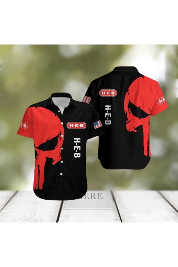 H E B Logo Brand Hawaiian Shirt Skull Gift Summer