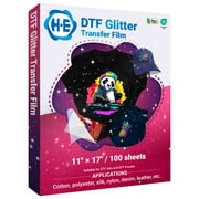 H-E DTF Glitter Transfer Film 11"x17" 100 Sheets DTF PET Transfer Paper Cold Peel Direct to Film for T-Shirt Dark and Light Fabric