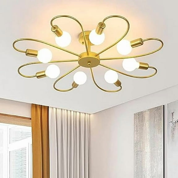 H F Artsy Mid Century Modern Semi Flush Mount Ceiling 8-Light Fixtures | Low Height Ceiling Lamp | Chandelier for Living Room, Restaurant and Hotels
