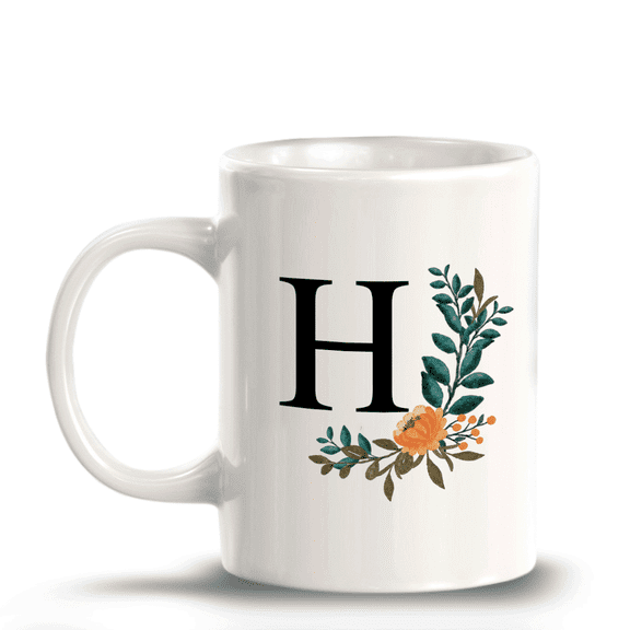 H Floral Pattern 11oz Ceramic Coffee Mug | Initial Personalized Gift