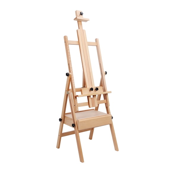 WETLA H Frame Easel, French Easel with Casters, Solid Beech Wood Easel, Painting Canvas Holder Stand, Tilts Flat Artist Easel, Height Angle Adjustable