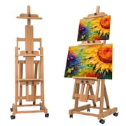 H-Frame Easel for Painting, Adjustable Art Easel Stand for CanvasesUp to 77 Inch and Crafts, Foldable Wood Tabletop Easel Set for Adults, Natural