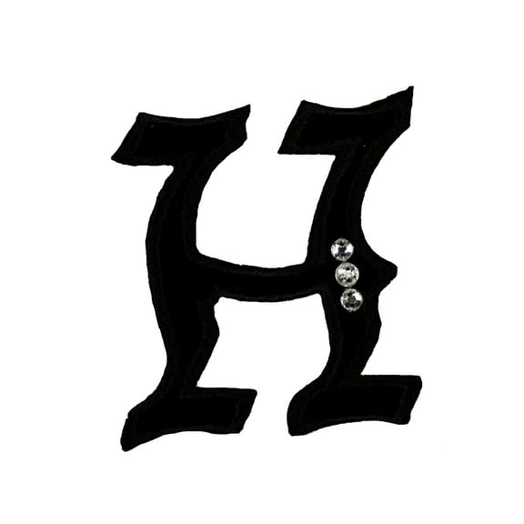 H Gothic Letter Patch With jewels Initials Badge Embroidered Sew On Applique