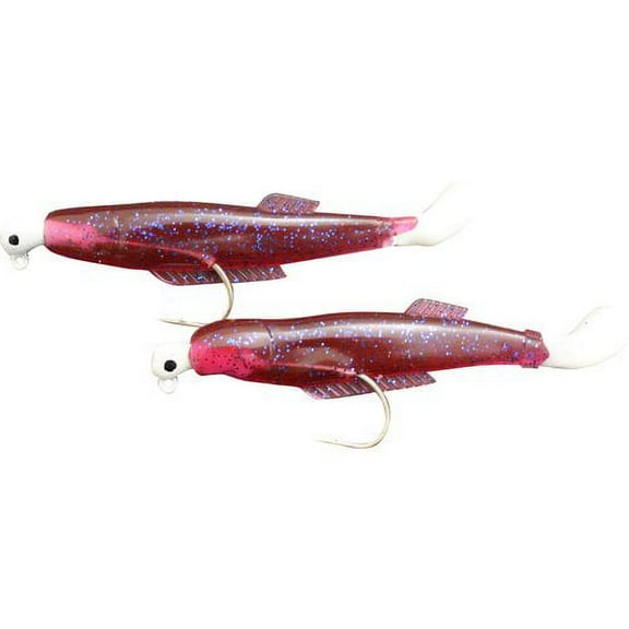 H&H 3" Cocahoe Minnow Double Rigs Fishing Lure, Purple & Blue Glitter with White Tail