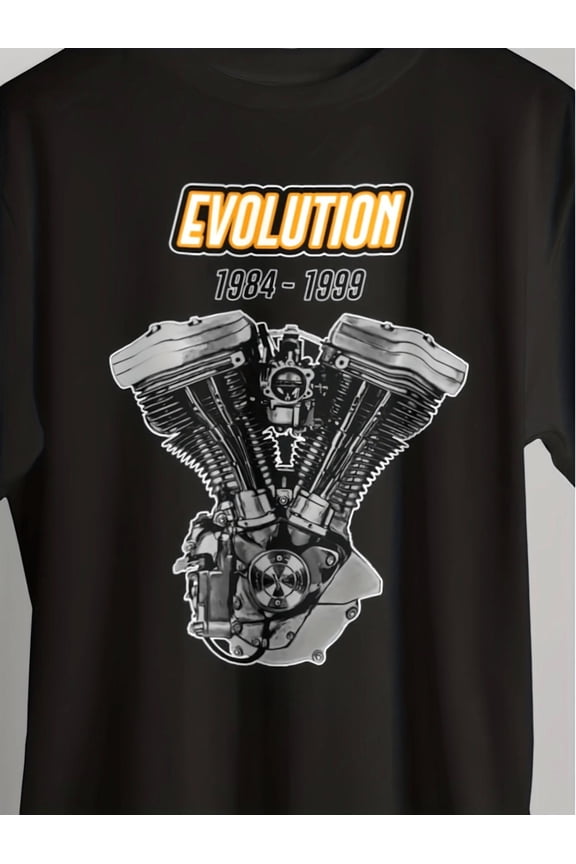 H-H Arley Evo Men's Retro Motorcycle T-Shirt- 1984-1999 Model Evolution Engine Design, Shovel Head/Knulehead/Flathead/Panhead Pattern, Casual Crew Neck Shirt for Riding Enthusiasts,