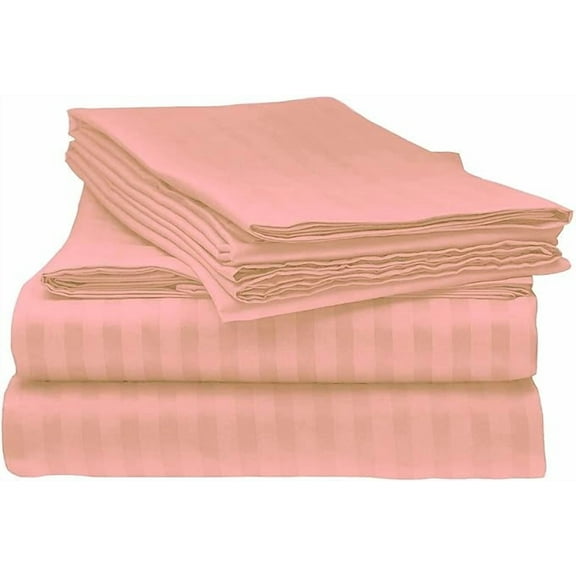 H&H Décor Hotel Quality 4-Piece Sheet Set, Luxuriously Soft Long Staple Egyptian Cotton, Deep Pocket 15", Elegant Stripe Pattern, Premium Bedding Set – Peach, Multiple Sizes