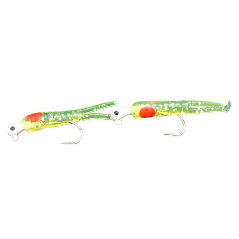 H&H Sparkle Beetle Jig Double Rig Sofbait, Chartreuse & Glitter, 1/8 oz