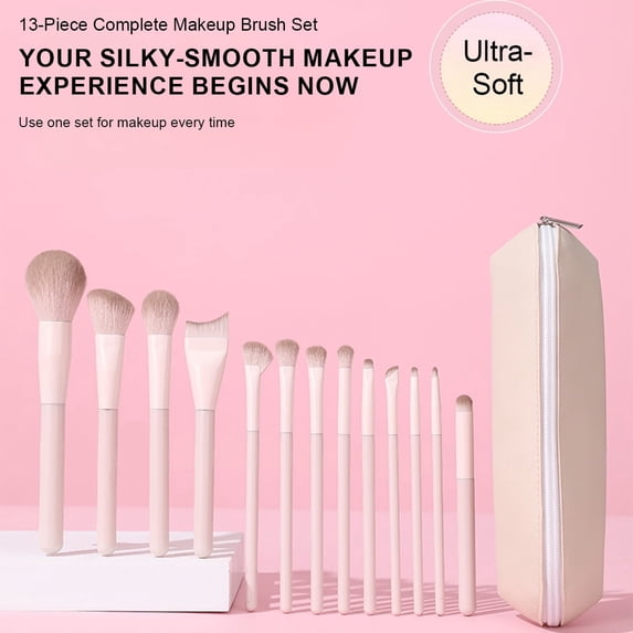 H HEYMKGO 13Pcs Travel Makeup Brush Set with Pouch - Portable Professional Brushes for Full Face, Foundation, Eyeshadow & Blush - Beginner-Friendly Cosmetic Kit