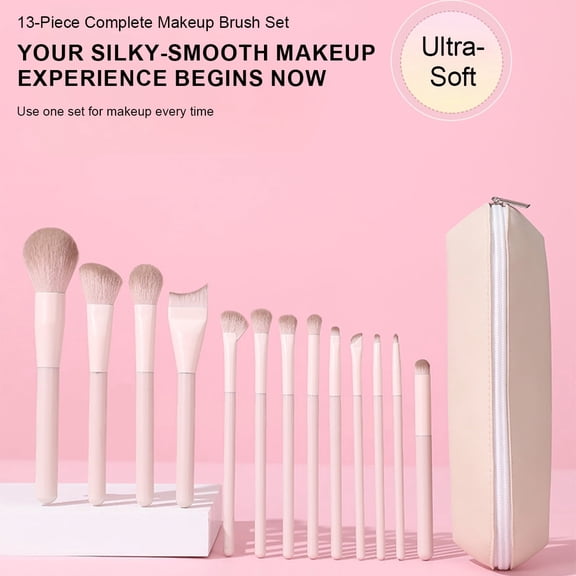 H HEYMKGO 13Pcs Travel Makeup Brush Set with Pouch - Portable Professional Brushes for Full Face, Foundation, Eyeshadow & Blush - Beginner-Friendly Cosmetic Kit
