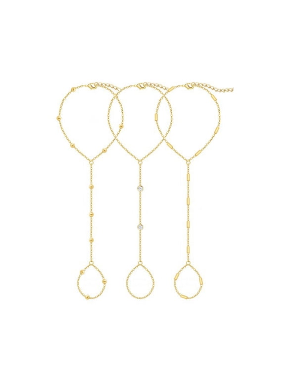 H HEYMKGO Gold Hand Chain Bracelets for Women, Dainty Gold Plated Ring Bracelet Hand Chain, Stackable Beaded Cubic Zirconia Bracelet Stack Jewelry Gifts