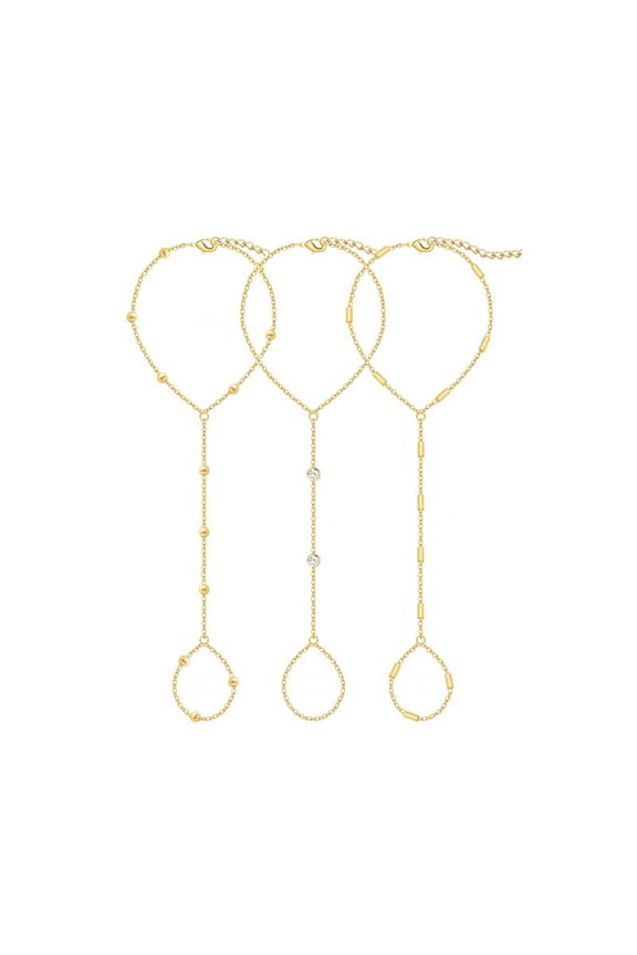 H HEYMKGO Gold Hand Chain Bracelets for Women, Dainty Gold Plated Ring Bracelet Hand Chain, Stackable Beaded Cubic Zirconia Bracelet Stack Jewelry Gifts