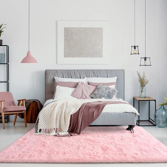 H HOMORE Cute Fluffy Shaggy Pink Area Rug, 4' x 5.9', Super Soft and Easy to Clean