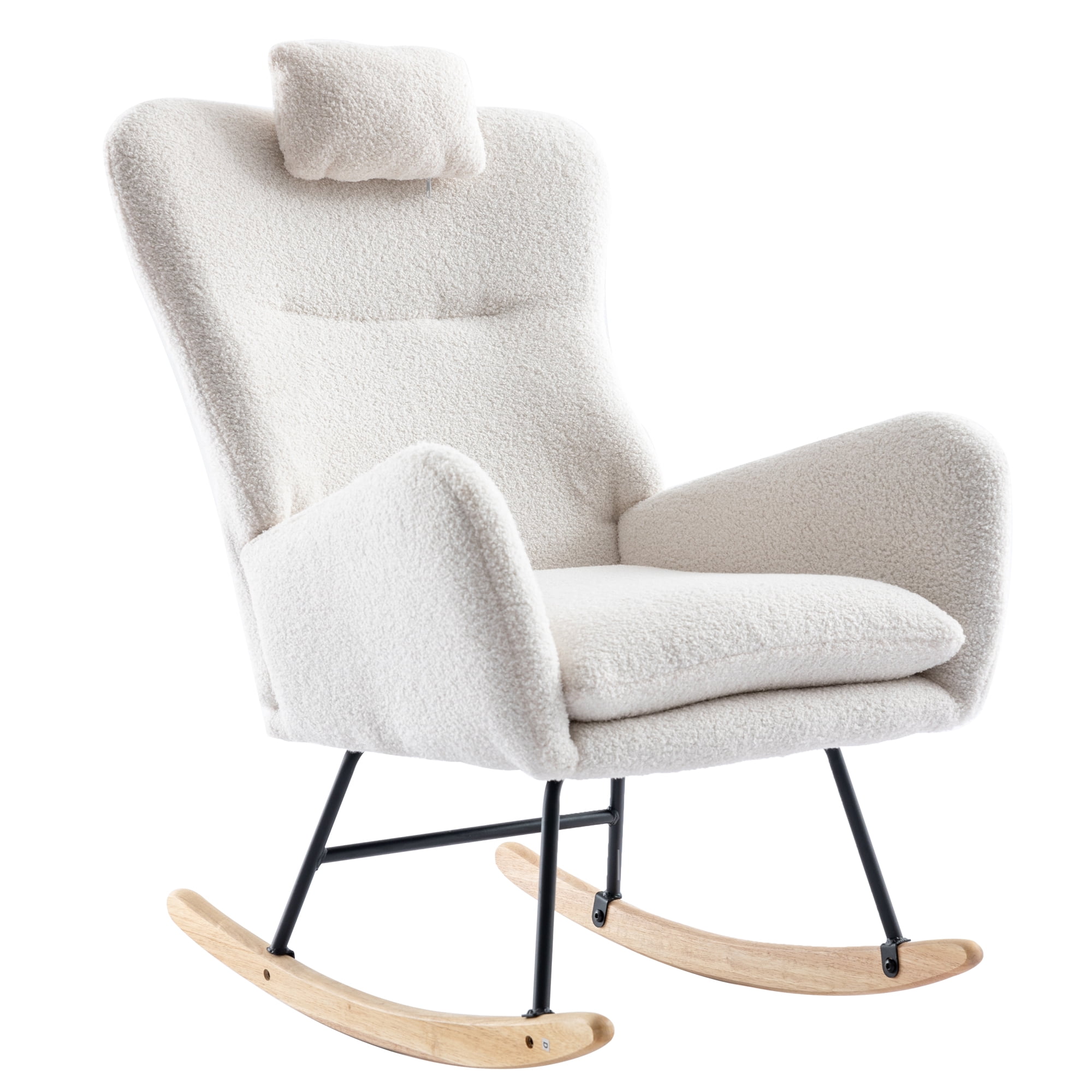 H HONSIT Rocking Chair for Nursery, White Accent Glider Rocker Armchair