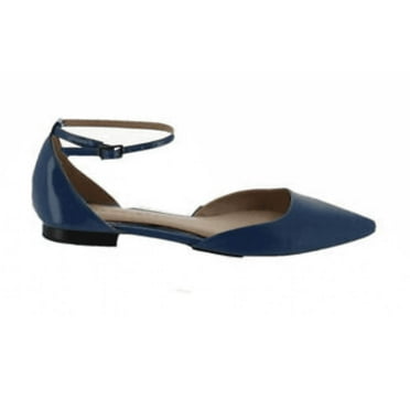 H Halston Leather Flats Adjustable Strap Layla Indigo 8.5 M