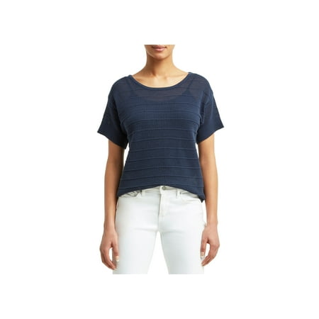 H Halston Short Sleeve Boat Neck Sweater Classic Navy L