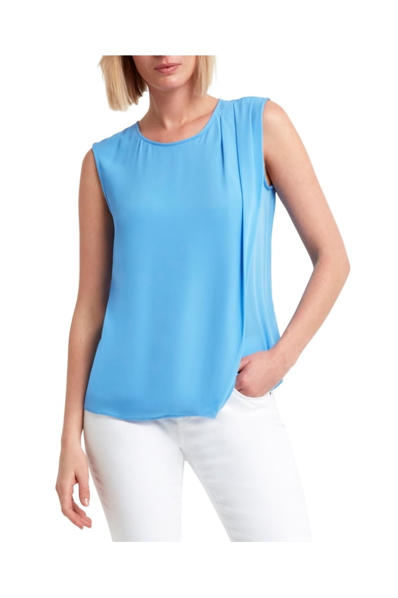 Sleeveless Overlay Blouse Blue L
