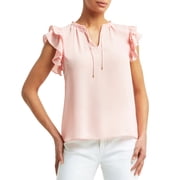 H Halston Tiered Flutter Sleeve Top Blossom M