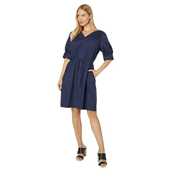 H Halston Womens Button Dress Navy M