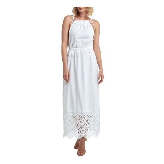 H Halston Womens Eyelet Ruched-Neck Maxi Dress