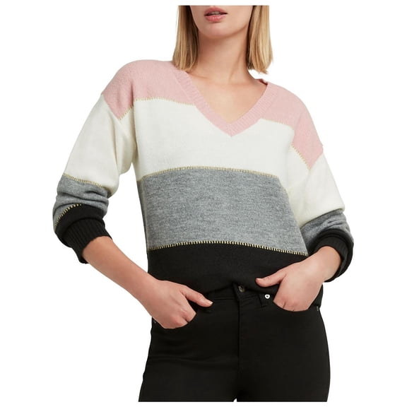 H Halston Womens Metallic V-Neck V-Neck Sweater