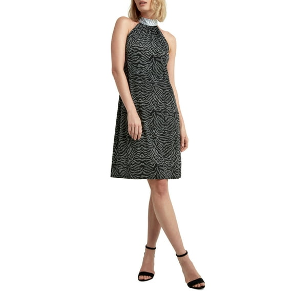 H Halston Womens Printed Halter Dress Zebra Black XS