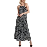 H Halston Womens Spaghetti Strap Dress Leaf Black L
