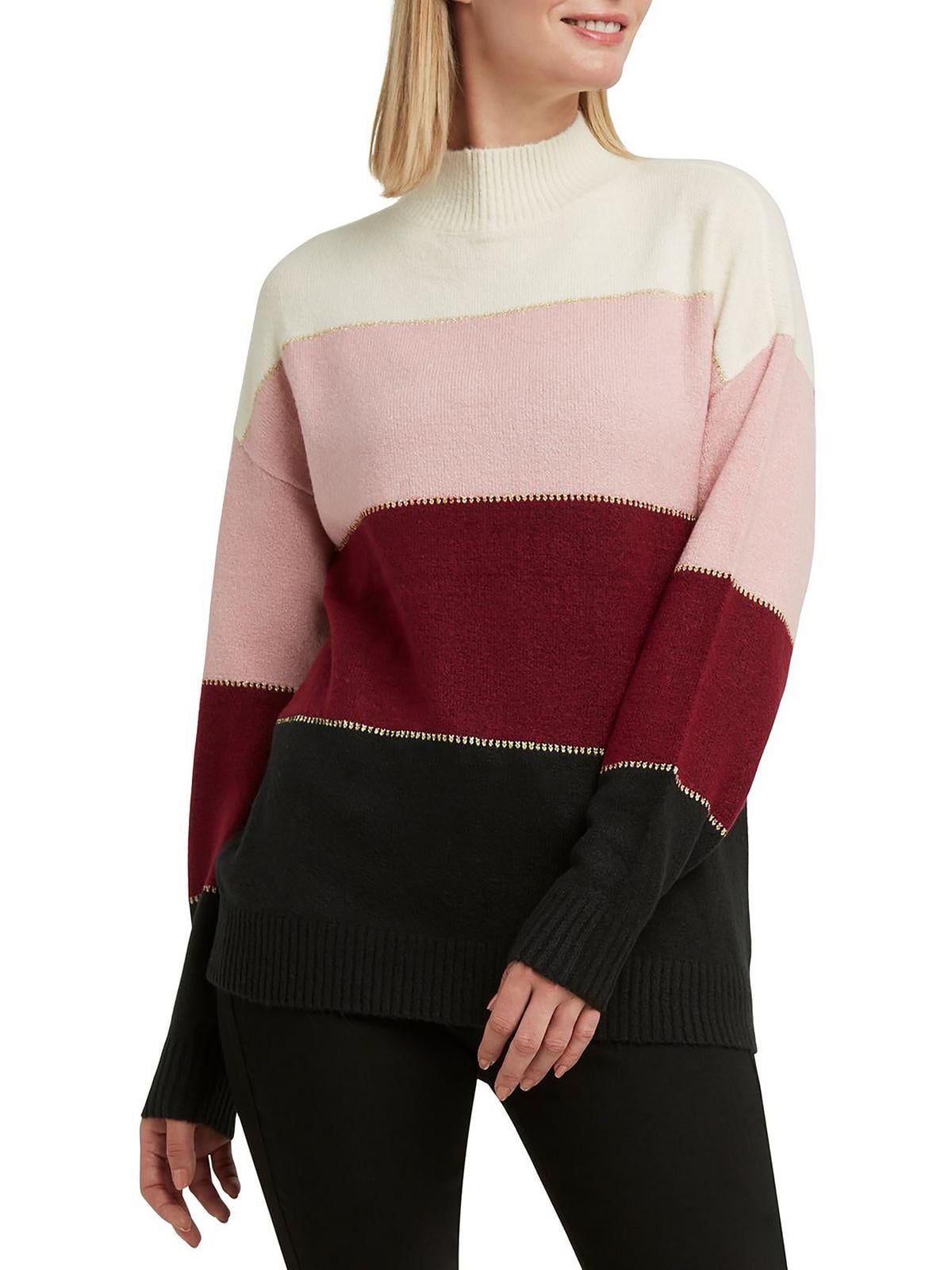 H Halston Womens Ribbed Trim Metallic Mock Turtleneck Sweater Walmart