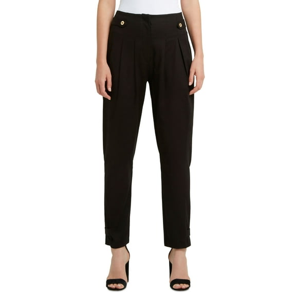 H Halston Womens Side Tab Straight Leg Pants Black S