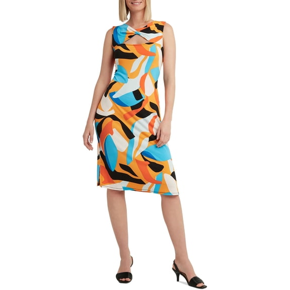 H Halston Womens Twist Front Sleeveless Dress Abstract Coral Carrot Curl S