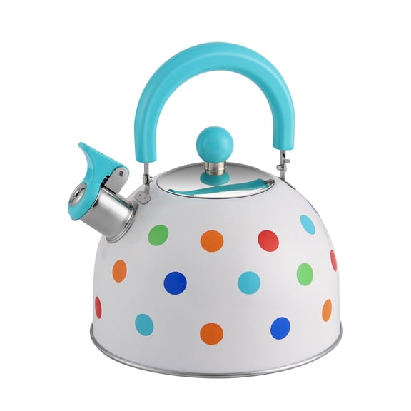 Haus Roland Tea Kettle Stovetop Whistling Colorful Polka Dots Kettle Stainless Steel Tea Pot Foldable Handle 2.6 Quart / 2.5 Liters