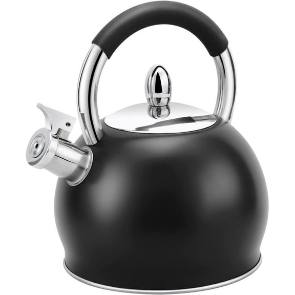 H Haus Roland Whistle Tea Kettle Stainless Steel Teakettle Teapot with Ergonomic Silicone Handle Tea Pots for Stove Top 3.2 Quart / 3 Liter Black