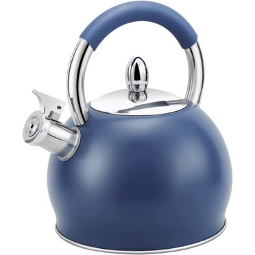 H Haus Roland Whistle Tea Kettle Stainless Steel Teakettle Teapot with Ergonomic Silicone Handle Tea Pots for Stove Top 3.2 Quart / 3 Liter Blue