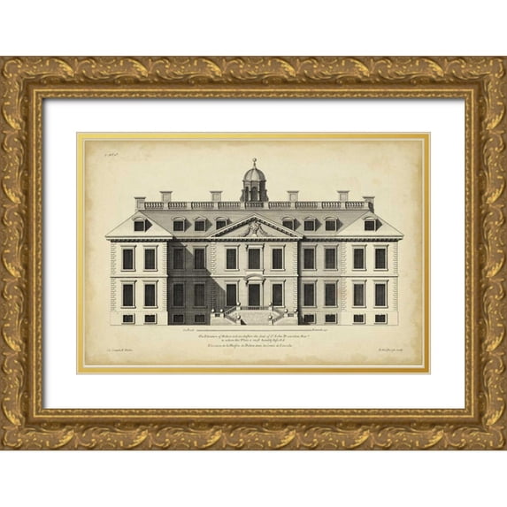 H. Hulsbergh 32x23 Gold Ornate Wood Framed with Double Matting Museum Art Print Titled - Vintage Facade IV