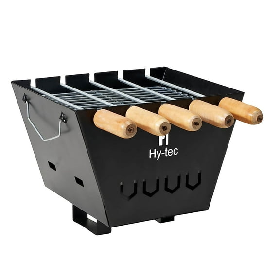 H Hy-tec Device Hybb - Instant Lite Charcoal Grill Barbeque with 5 Skewers & Charcoal Tray Stellar Black Free Standing