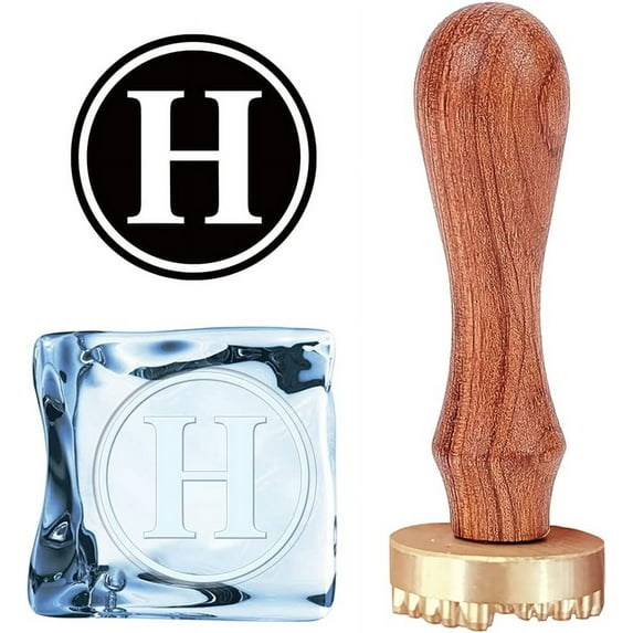 H Ice Stamp Letter Ice Cube Stamp Ice Branding Stamp with Removable Brass Head & Wood Handle Vintage Ice Stamp for DIY Crafting Cocktail Whiskey Mojito Drinks Bar Making DIY