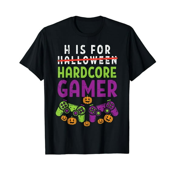 H Is For Hardcore Gamer Funny Boys Halloween Gaming Men Girl T-Shirt