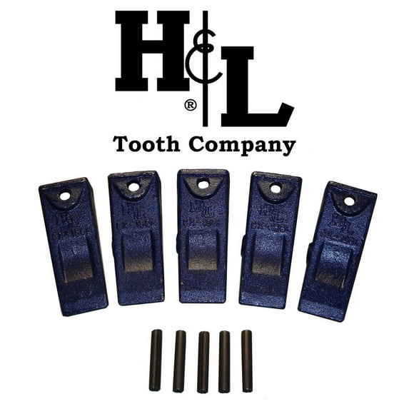 H&L Tooth Company X156L Long Bucket Teeth + 156LPN Long Pins (5 Pack) for Hensley Style X156 for Skid Steer and Mini Excavators | 156