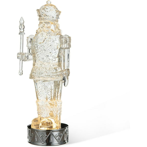 H Lighted Crystal Nutcracker Figurine Water Globe, Swirling Glitter Nutcracker Figurine with Drum Base Water Snow Globe for Xmas Christmas Holiday Decoration