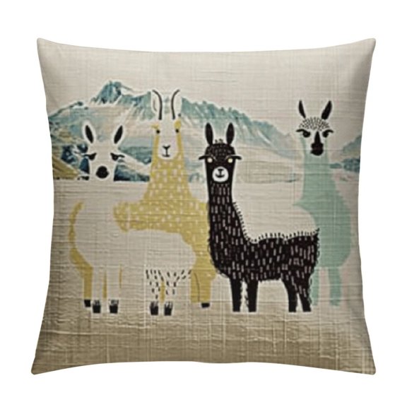 H Llama Pillow Case,Funny Cartoon Cute Llamas Childish Lama Design Polyester Decorative Home Decor Sofa Couch Desk Chair Bedroom