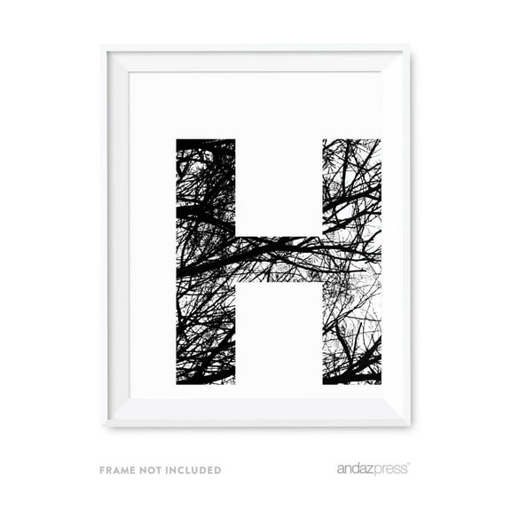 H Monogram Wall Art Letters, Black and White Tree Branches