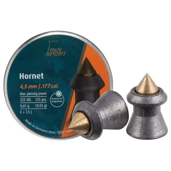 H&N Hornet Pellets, Ammunition, .177 Cal, 10.03 Grains, Pointed, 225ct