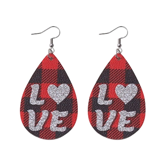 H Plaid Pattern Heart Drop Pendant Earrings For Women Valentines Day Holiday Jewelry And Fashion Accessory