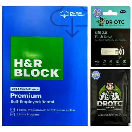 H&R Block 2024 Tax Software Premium Self-employed/ Rental (Key Card)