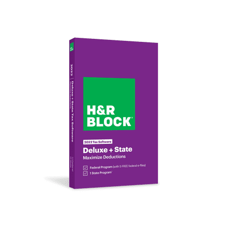 H&R Block : Deluxe + State Tax Software 2022 (Key Card) 1 User
