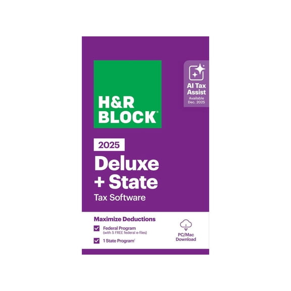 H&R Block Tax Software Deluxe + State 2025 PC/Mac [Key Card]
