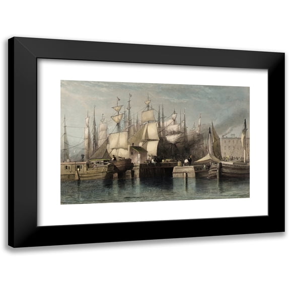 H. S. Beckwith 14x11 Black Modern Framed Museum Art Print Titled - Wharf and Shipping, New York (1869)